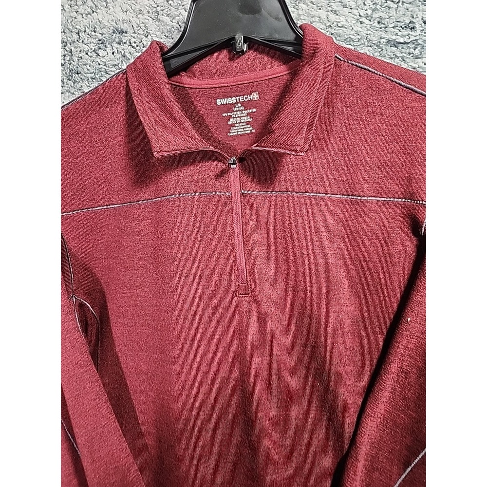 Swiss Tech Sweater Mens Large Maroon  1/4 Zip Pocket Lightweight Outdoors
